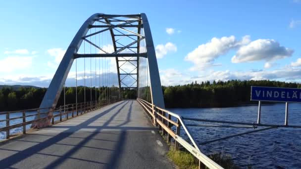 Sorsele Sweden Steel Arch Bridge Vendelalven River — 图库视频影像