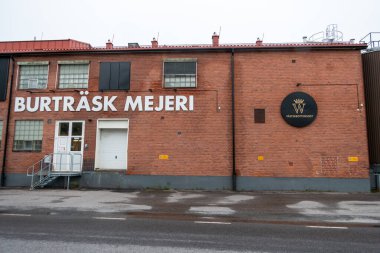 Burtrask, Sweden A facade and sign for the Vasterbotten cheese factory