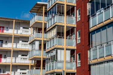 Skelleftea, Sweden A. residential aprtment complex in downtown with balconies.