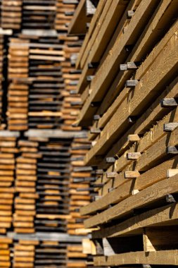 Umea, Sweden Stacked timber and planks in a lumber yard