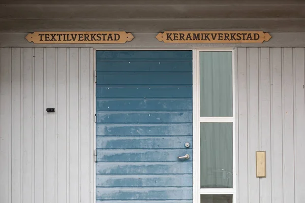 Skelleftea Sweden Door Community Center Swedish Signs Textile Workshop Ceramics — Photo