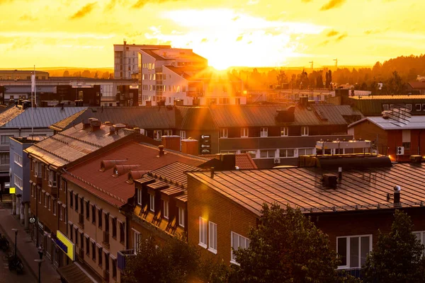 Skelleftea Sweden Sun Sets City Skyline — Stockfoto