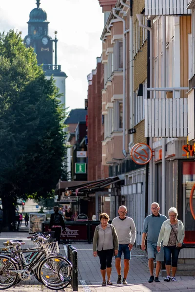 Skelleftea Sweden Pedestrians Walking Nygatan Shopping Street — Zdjęcie stockowe