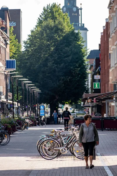 Skelleftea Sweden Woman Walking Nygatan Shopping Street — Zdjęcie stockowe