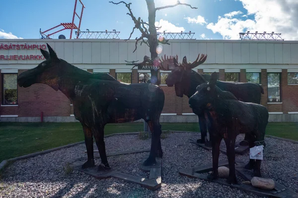 Arvidsjaur Sweden Moose Statues Front Community Center — Fotografia de Stock