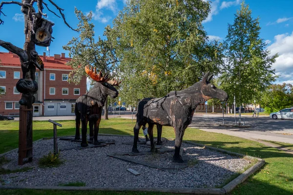 Arvidsjaur, Sweden Moose statues in front of the community center.