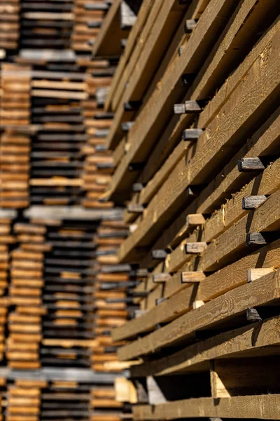 Umea, Sweden Stacked timber and planks in a lumber yard