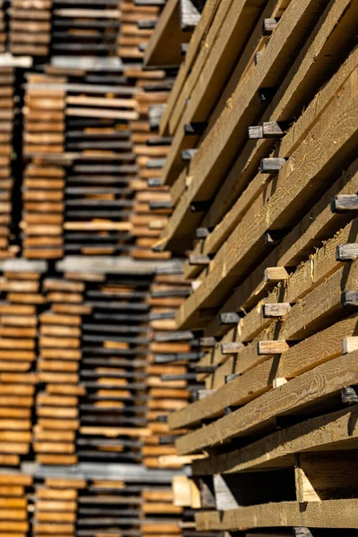 Umea Sweden Stacked Timber Planks Lumber Yard —  Fotos de Stock
