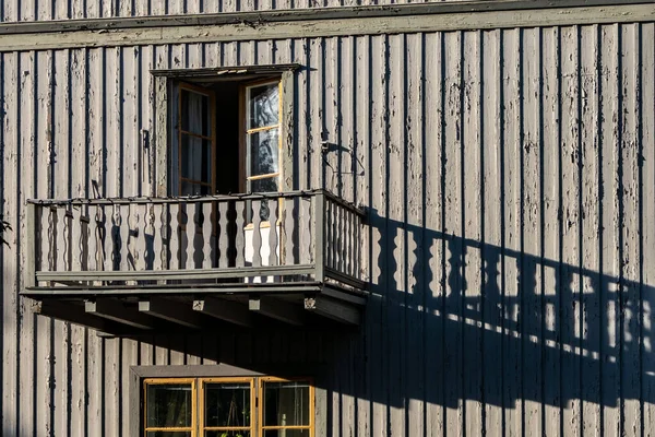 Umea Sweden Aug 2022 Old Wooden House Blacony Shadow Old — 스톡 사진
