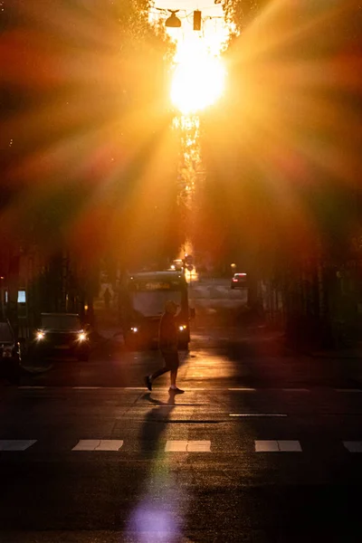 Umea Sweden Pedestrian Downtown Walking Setting Sun — ストック写真