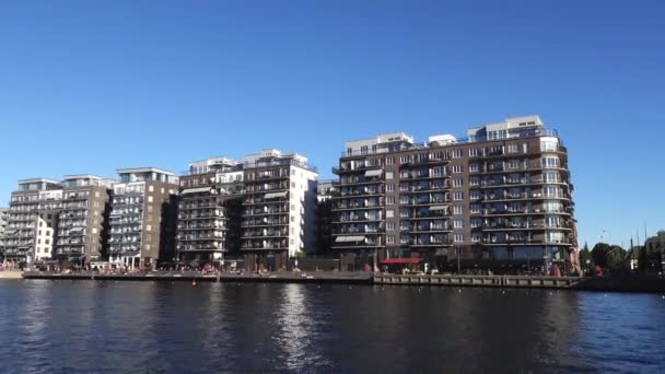 Stockholm Sweden New Modern Hornsbergs Strand District Residential Apartments Lively — Vídeo de stock