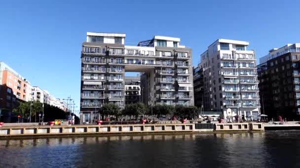 Stockholm Sweden New Modern Hornsbergs Strand District Residential Apartments Lively — Stockvideo