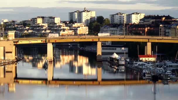 Стокгольм Швеция Мост Между Фельегольменом Мбаппе Содермальме — стоковое видео