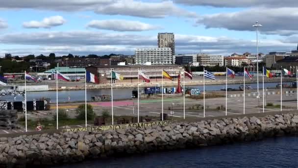 Helsingborg Sweden Ferry Leaves Sweden Sails Helsingor Denmark — Stock videók