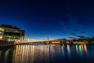 Copenhagen, Denmark,A pedestrian and cycle bridge downtown over a canal and called the Lille Langebro, or little Long Bridge.