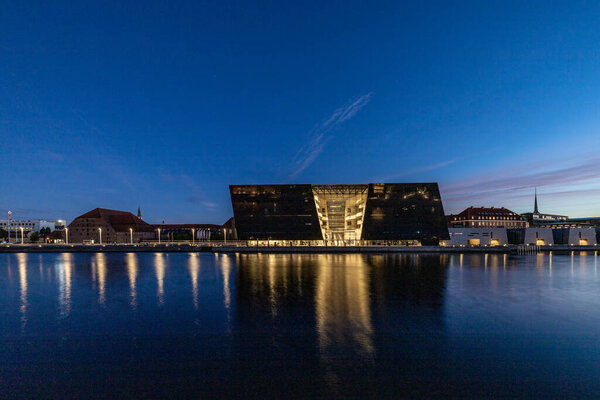 Copenhagen, Denmark, The Royal Library of Denmark on the harbor waterfront designed by Schmidt Hammer Lassen.