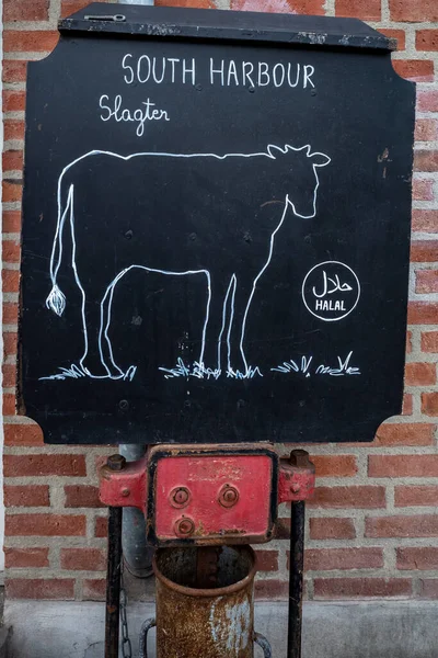 Copenhagen Denmark Chalk Blackboard Sign Advertsing Butcher South Harbor District — Φωτογραφία Αρχείου