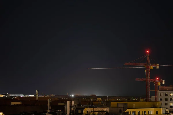 Copenhague Dinamarca Una Racha Cielo Muestra Avión Aterrizando Por Noche — Foto de Stock