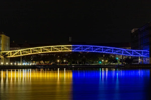 Copenhagen Denmark Pedestrian Bridge Aalborg University Copenhagen Branch Lit Ukrainian — Stock Photo, Image