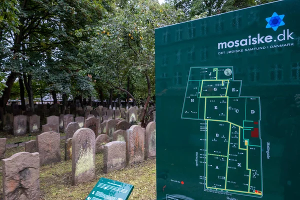 Copenhague Dinamarca Tumbas Cementerio Judío Una Señal — Foto de Stock