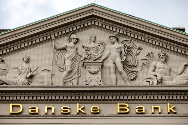 Copenhague Dinamarca Sinal Friso Topo Sede Danske Bank — Fotografia de Stock