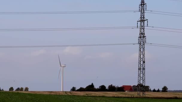 Lolland Dinamarca Las Turbinas Eólicas Giran Viento Día Soleado — Vídeo de stock