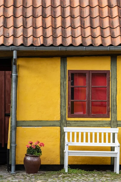 Koge Danemark Maisons Bois Peintes Jaune Typiques Sur Rue Principale — Photo