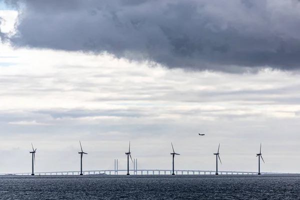 Copenhaga Dinamarca Vista Para Turbinas Eólicas Ponte Oresund Para Suécia — Fotografia de Stock