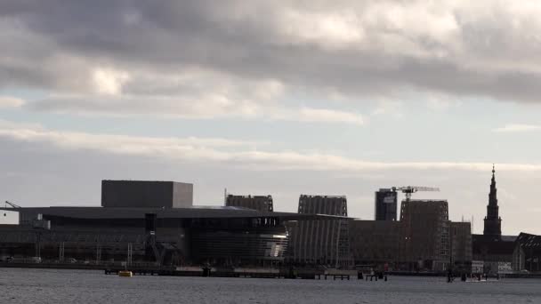 Kopenhagen Denemarken Uitzicht Zee Haven Van Het Opera House — Stockvideo
