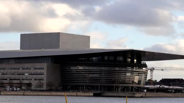Copenhagen Denmark Electric Ferry Arrives Opera House — Stock Video