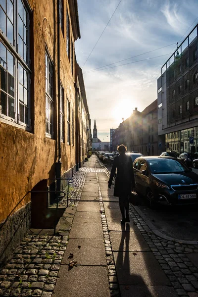 Copenhagen Denmark Woman Walking Christianshavn District — Stock Photo, Image