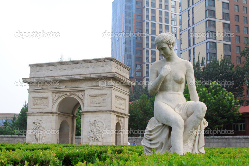 Lady nude stone sculpture in the Stone Door park, Shijiazhuang,