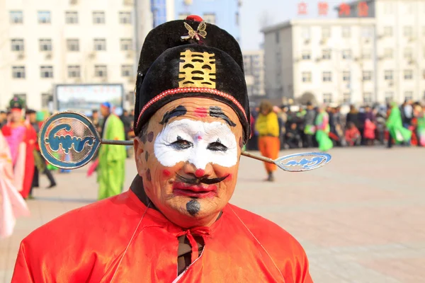 Clown face in yangko dance show, during the Chinese Spring Festi — Stock Photo, Image
