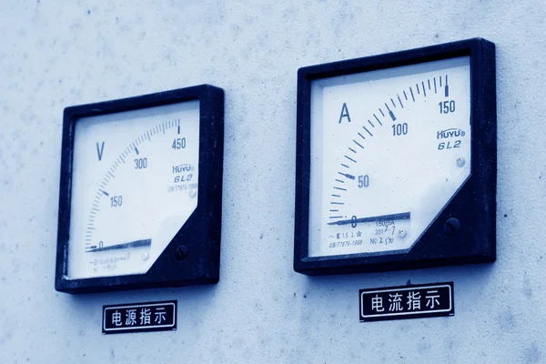 Ammeter and voltmeter in a machinery — Stock Photo, Image