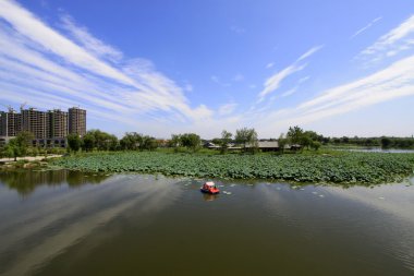 geniş su yüzeyi ve binalar 