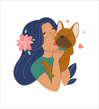 The cartoon girl and dog in love is good for friendship and pet day clipart
