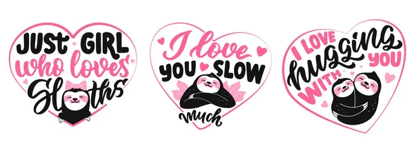 The set of sloths with romantic quotes — Vetor de Stock