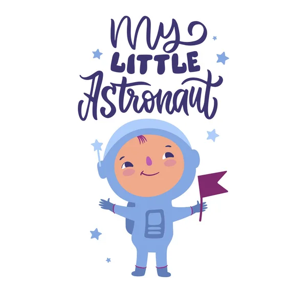 Benim küçük astronotum doğum günü partisi için iyidir, kartlar. Çizgi film karakteri ve dış uzay — Stok Vektör