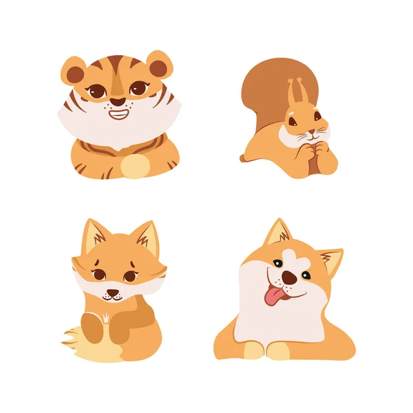 Die Sammlung von Kindern cartoon Tiger, Hund, Fuchs, ein Eichhörnchen für Logo-Designs, Aufkleber — Stockvektor