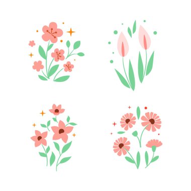 Farklı çiçek ve bitkilerin buketleri.