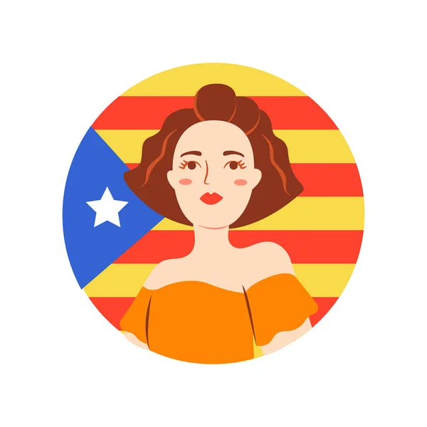 Каталонський жіночий портрет і аватар з прапором для наклейки і соціальних медіа — стоковий вектор