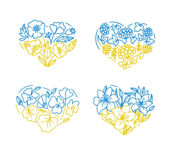 This is vector periwinkle, viburnum, lily, viburnum. The set of flowers illustrated in the form of a heart — Stockvector