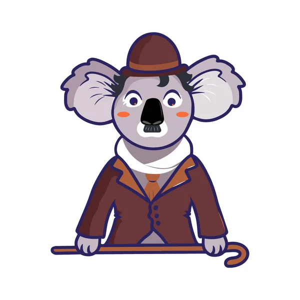 Cute Logo Koala Form Symbol Charlie Chaplin Portrait Cartoon Animal — Stock vektor