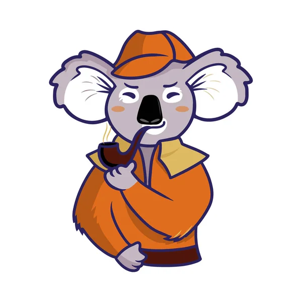 Cartoon Logo Koala Form Symbol Sherlock Holmes Graphic Portrait Boy — ストックベクタ
