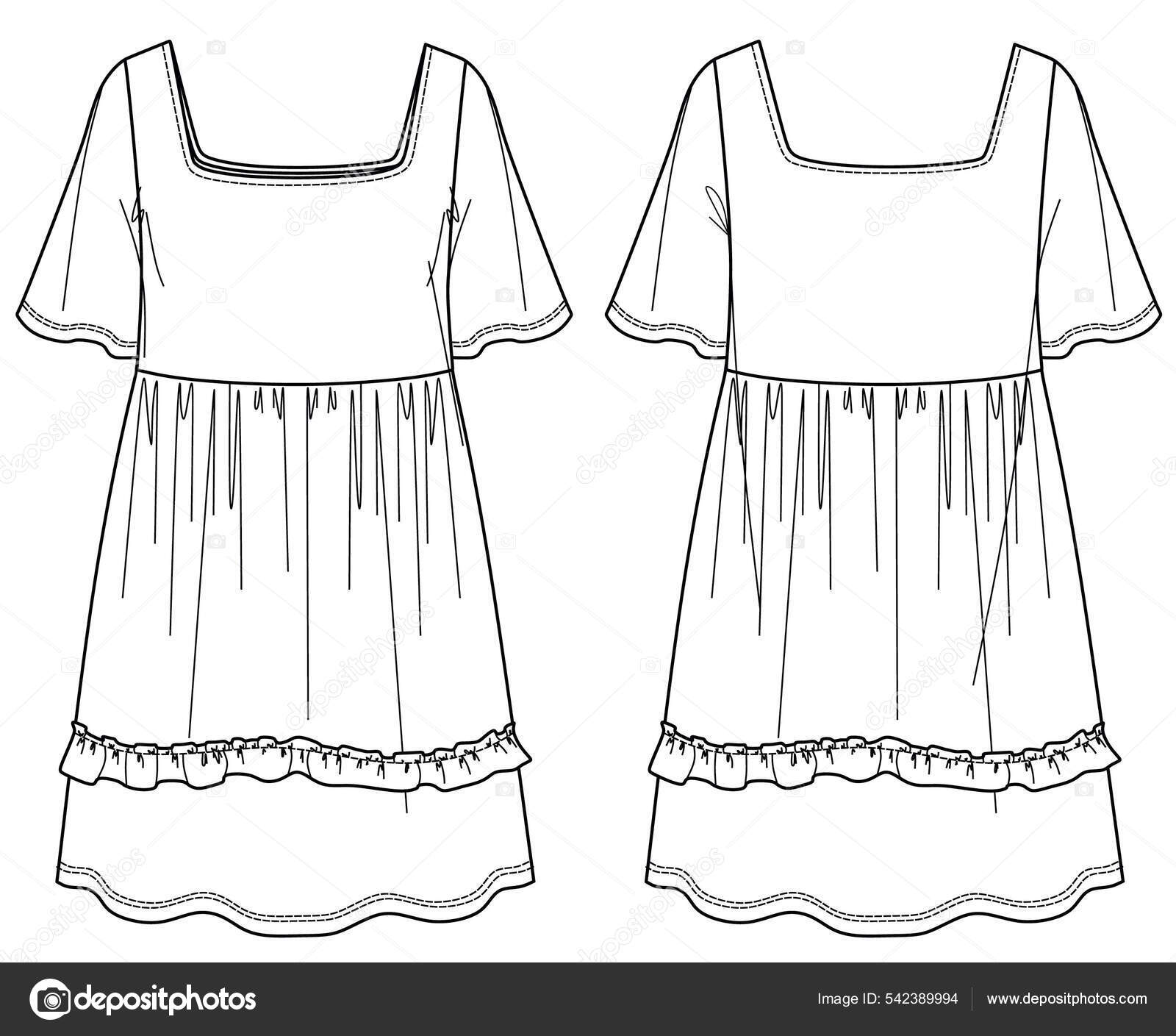 Voluminous Fashion Dress Vector Sketch Trendy Dress Frills Dress ...