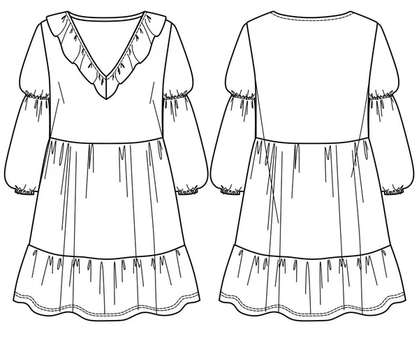 有袖子的衣服 衣服Cad 服装风格 服装草图 服装模板 — 图库矢量图片