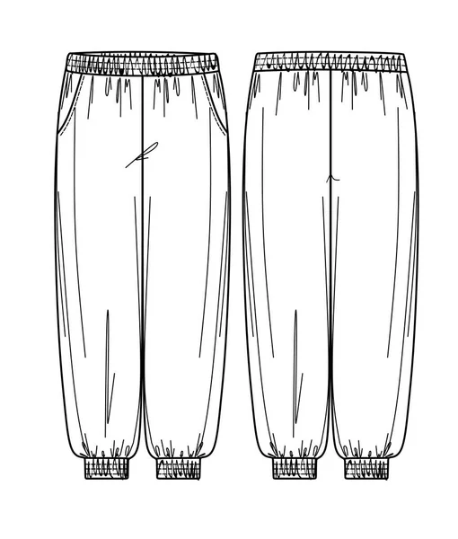 ベクトルトレンディーな女性のパンツスケッチ 販売戦争パンツファッションCad 技術的な図面 ファッションフラット — ストックベクタ