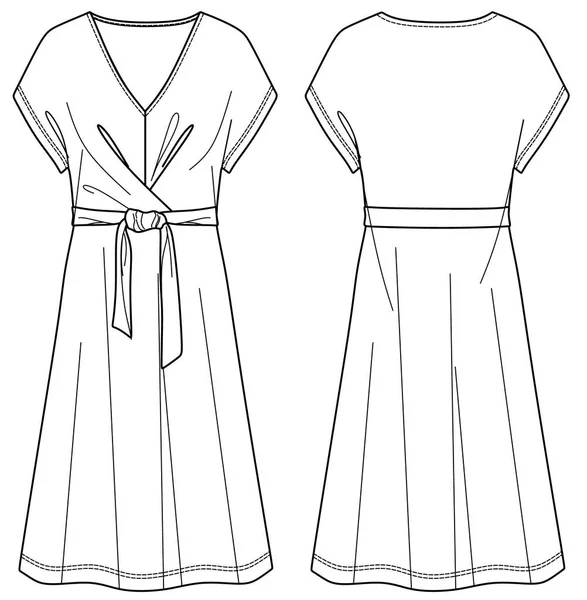 Enveloppement Vectoriel Sans Manches Maxi Robe Mode Cad Femme Cou — Image vectorielle