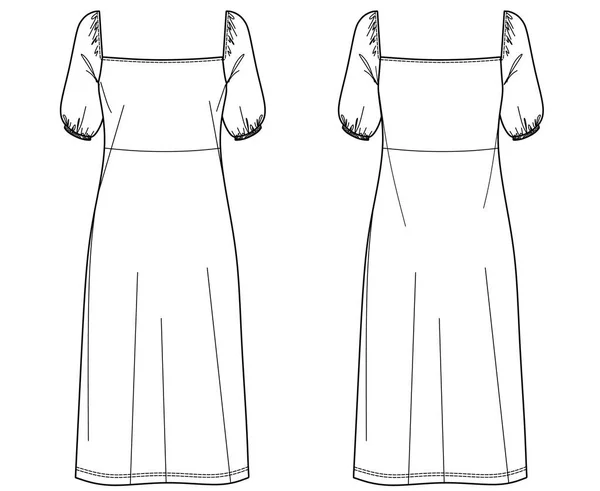 Croquis Robe Vectorielle Dessin Technique Robe Femmes Mode Cad Flat — Image vectorielle