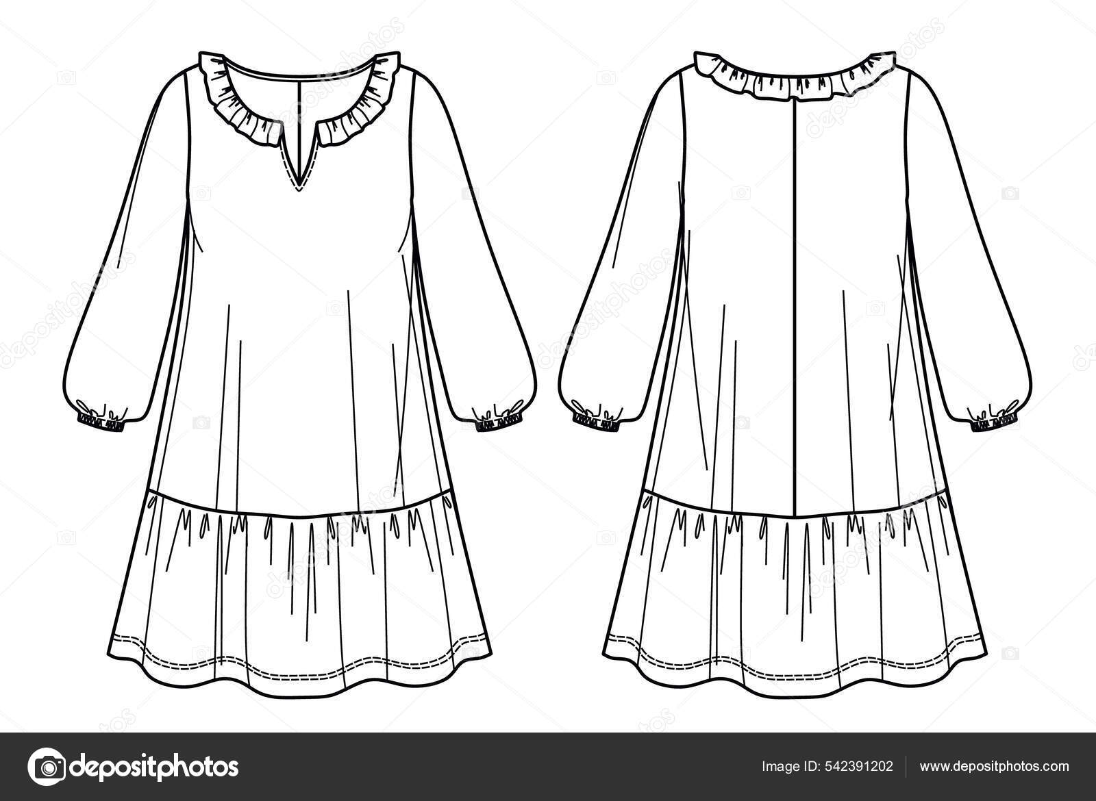 Vector Vestido Manga Comprida Desenho Técnico Mulher Mini Vestido Com Vetor  de ©yuli2217 542391202, image size:1600x1170